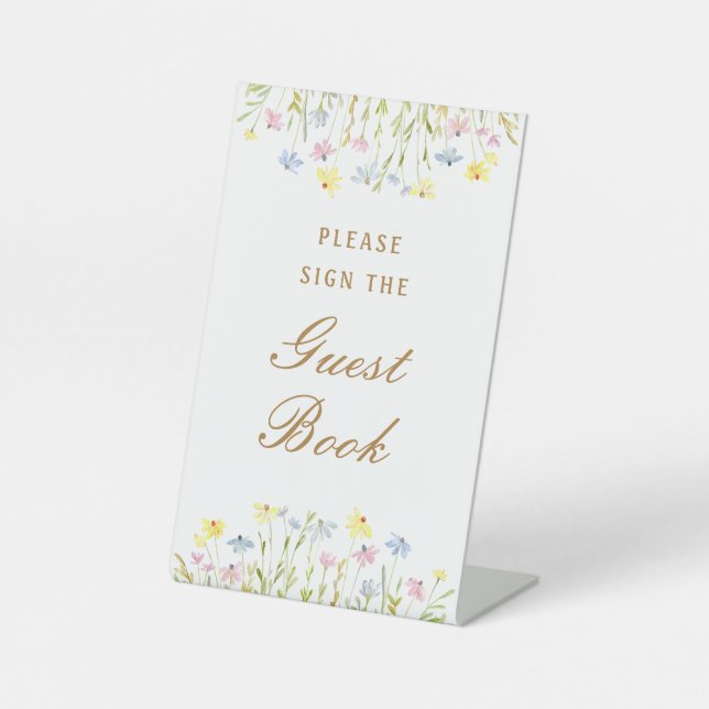 Pastel Wildflowers Guest Book Pedestal Sign (Front)