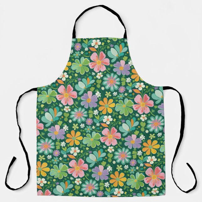 Pastel Wildflowers In Pink Purple Orange And Green Apron (Front)