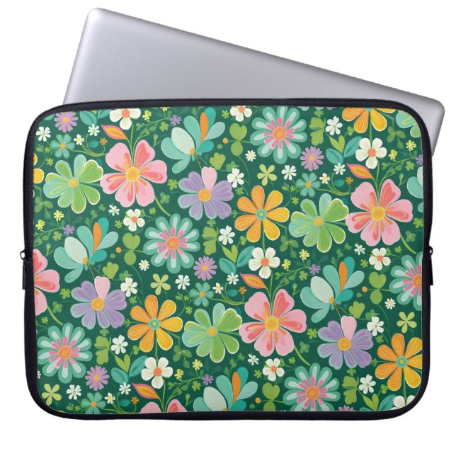 Pastel Wildflowers In Pink Purple Orange And Green Laptop Sleeve (Front)