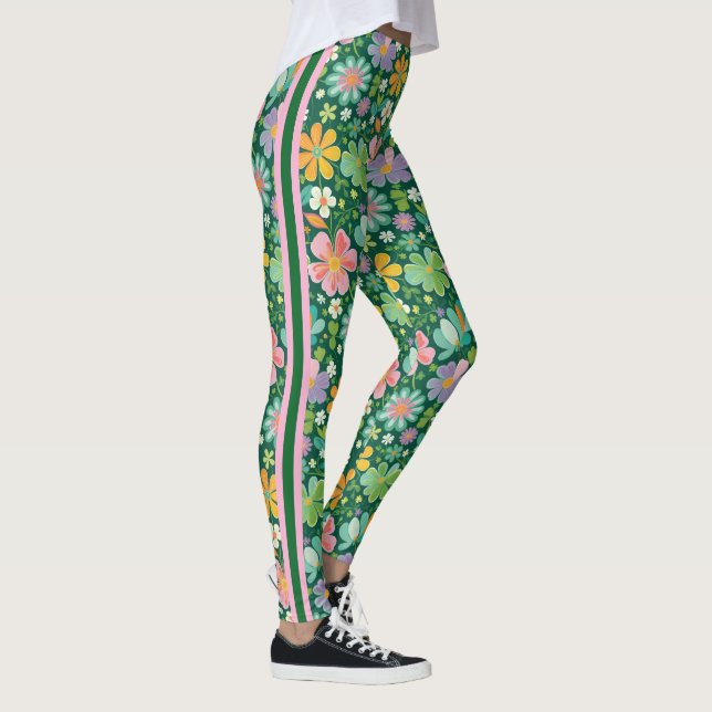 Pastel Wildflowers In Pink Purple Orange And Green Leggings (Right)