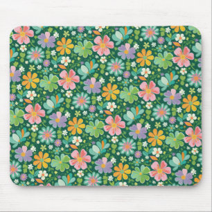 Pastel Wildflowers In Pink Purple Orange And Green Mouse Pad