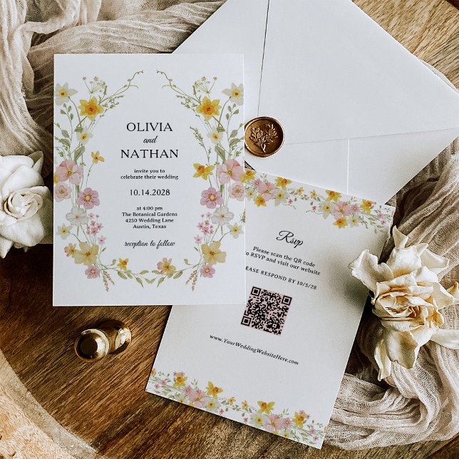 Pastel Wildflowers | QR Code RSVP Floral Wedding Invitation (Creator Uploaded)