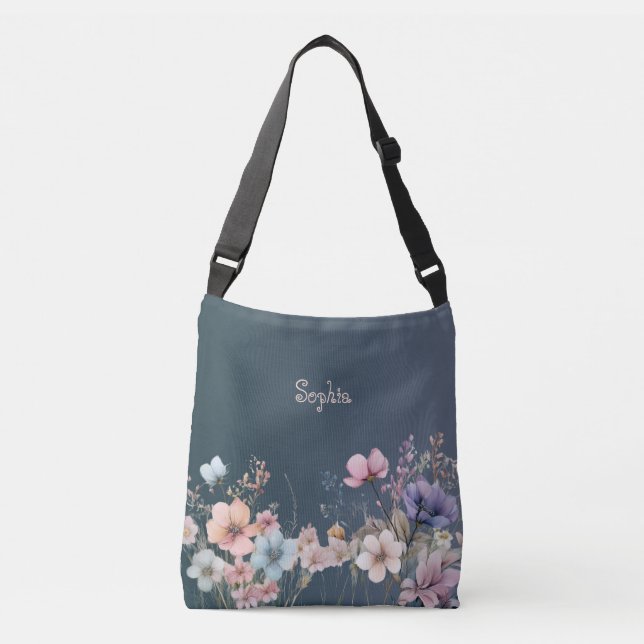Pastel Wildflowers Spring Personalise Gradient Crossbody Bag (Front)