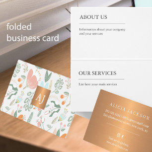 Pastel wildflowers with metallic copper monogram business card