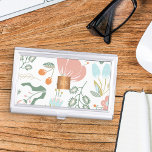 Pastel wildflowers with metallic copper monogram business card holder<br><div class="desc">Trendy classy glamourous and feminine pastel blush pink, sage green and dusty orange peach wildflowers, leaves and berries pattern making an elegant business card holder with a faux metallic gold copper monogrammed geometric square for business women | makeup artist | hairstylist | fashion stylist | home interior decorator | designer...</div>