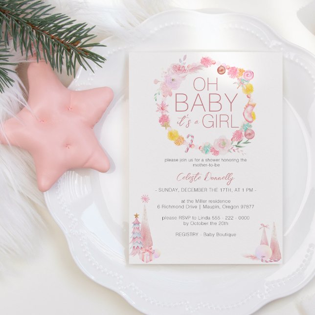 Pastel Winter Wonderland Oh Baby Girl Shower Invitation (Creator Uploaded)