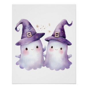 Pastel Witch Ghost Duo Cute Halloween Poster