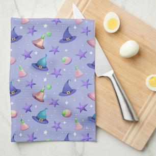 Pastel Witch Hats  – Cute Kawaii Halloween Pattern Tea Towel