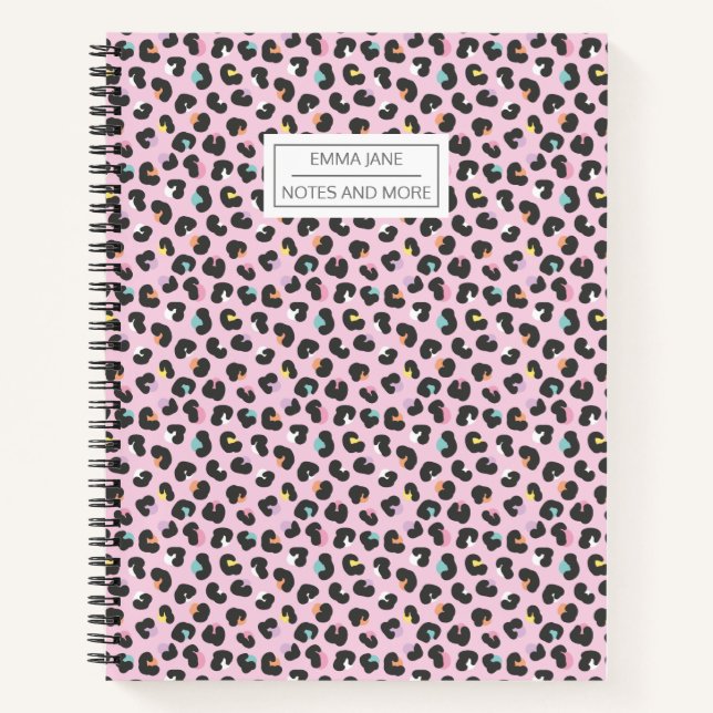 Pastel with black leopard spots on light pink notebook (Front)