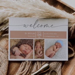 Pastel Wood Photo Baby Welcome Announcement Card