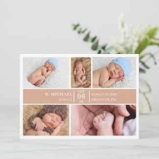 Pastel Wood Photo Collage Baby Announcement Card