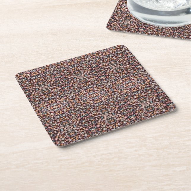 Pastel Wooden Beads Blanket Square Paper Coaster (Angled)