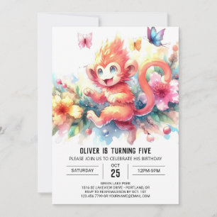 Pastel Woodland Monkey Birthday Invitation