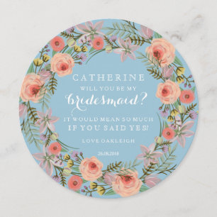 Pastel Wreath Will You Be My Bridesmaid   Blue Invitation