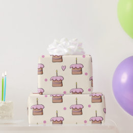Pastel yellow and pink cake and hearts birthday wrapping paper