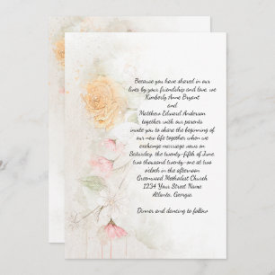Pastel Yellow and Pink Roses Greenery Wedding Invitation