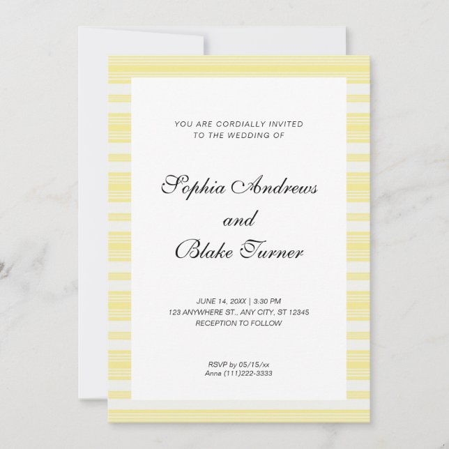 Pastel Yellow and White Stripes Modern Wedding Invitation (Front)