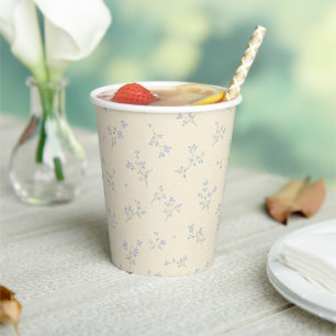 Pastel Yellow Blue Floral Vintage Baby Shower Paper Cups