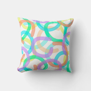 Pastel Yellow Blue Pink Abstract Art Happy Vibes Cushion
