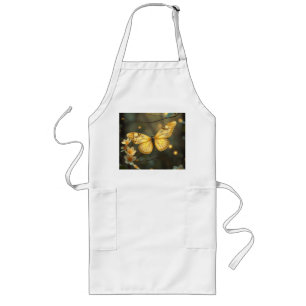 Pastel Yellow Butterfly with Twigs and Flowers Long Apron