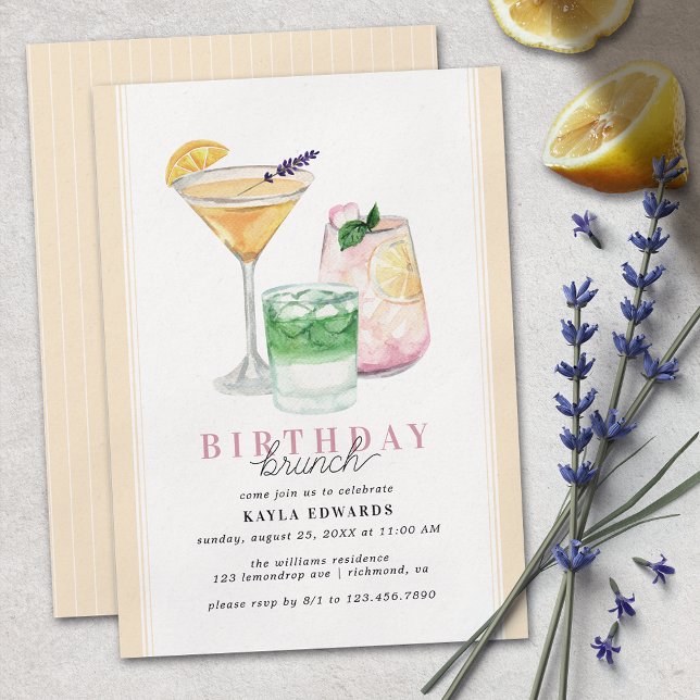 Pastel Yellow Cocktails | Cute Fun Birthday Brunch Invitation (Creator Uploaded)