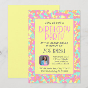 Pastel Yellow Confetti Birthday Party Invitation