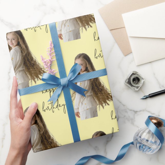 Pastel Yellow & Custom Birthday text and photo - Wrapping Paper (Gifting)