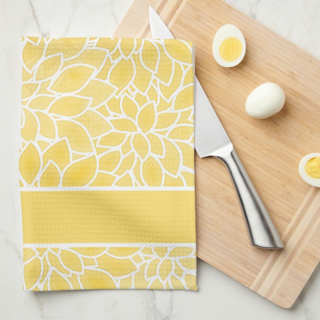 Pastel yellow dahlias tea towel (Quarter Fold)