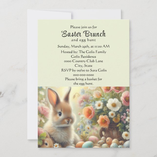 Pastel Yellow Easter Brunch with Bunny  Invitation (Front)