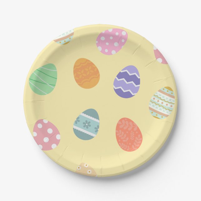 Pastel Yellow Easter Delight with Easter Eggs Paper Plate (Front)