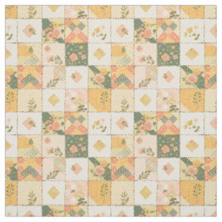 Pastel Yellow Floral Quilt Patchwork Vintage Fabric