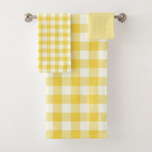 Pastel Yellow Gingham Buffalo Check Plaid Pattern  Bath Towel Set
