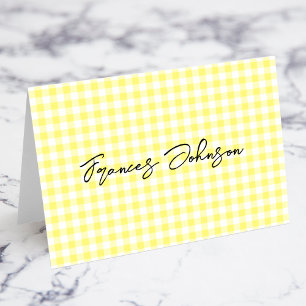 Pastel Yellow Gingham Individual Name Place Cards