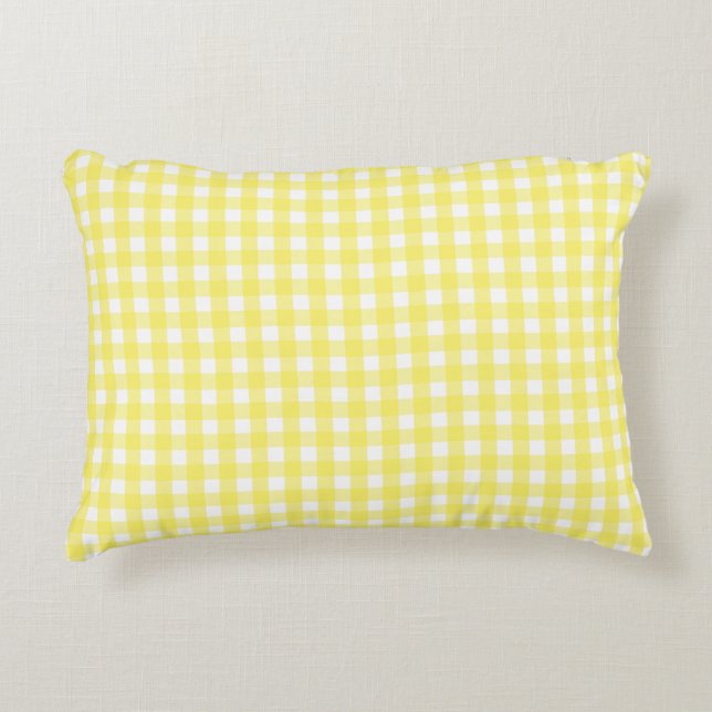 Pastel Yellow Gingham Pattern Decorative Cushion (Front)