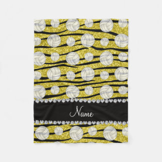 Pastel yellow glitter zebra stripes volleyballs fleece blanket