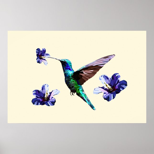Pastel Yellow Gorgeous Hummingbird/Hibiscus Poster (Front)