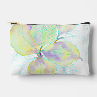 Pastel Yellow Green Watercolor Botanical Leaves Accessory Pouch