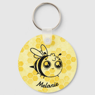 Pastel Yellow Honeycomb and Cute Bee Personalised Key Ring