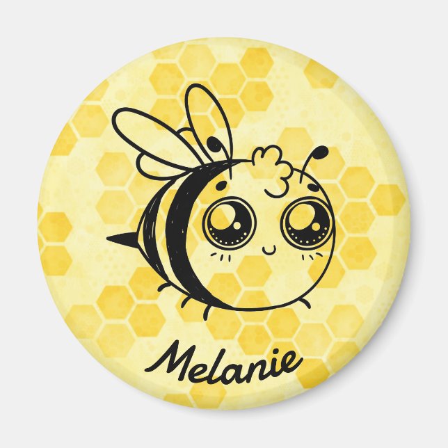 Pastel Yellow Honeycomb Cute Bee Personalised Magnet (Front)