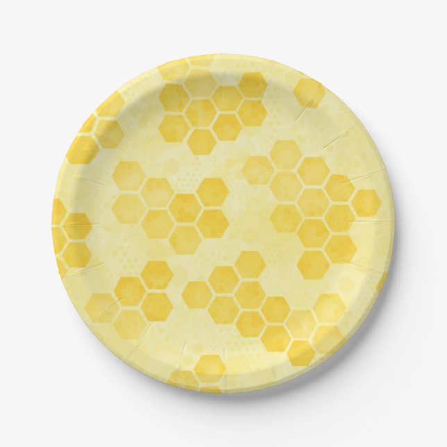 Pastel Yellow Honeycomb Pattern Paper Plate (Front)