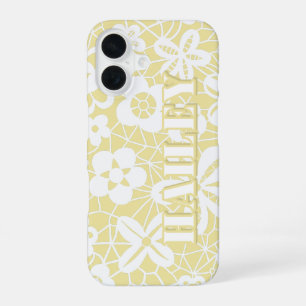 Pastel Yellow Lace Floral Personalised iPhone Case