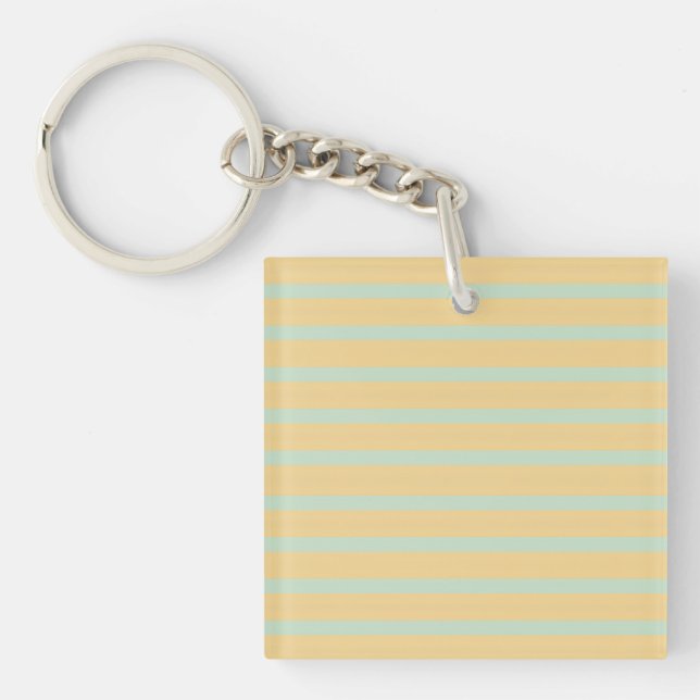 Pastel Yellow Mint Green Striped Retro Pattern Key Ring (Front)