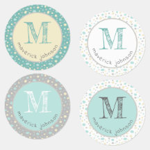 Pastel Yellow Mint Grey Cute Custom Monogram