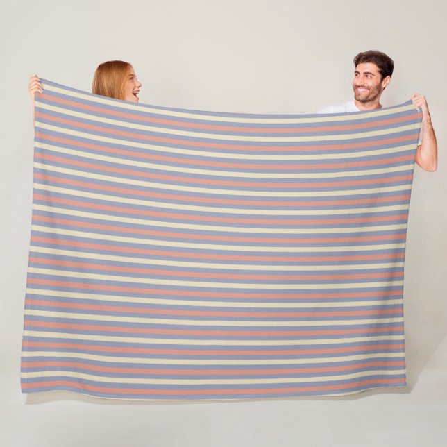 Pastel yellow, orange and blue stripes fleece blanket (In Situ)