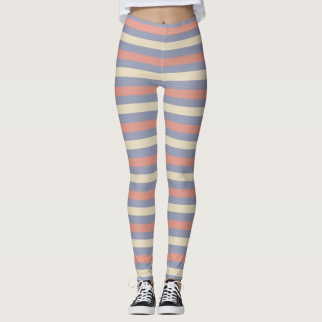 Pastel yellow, orange and blue stripes leggings (Front)