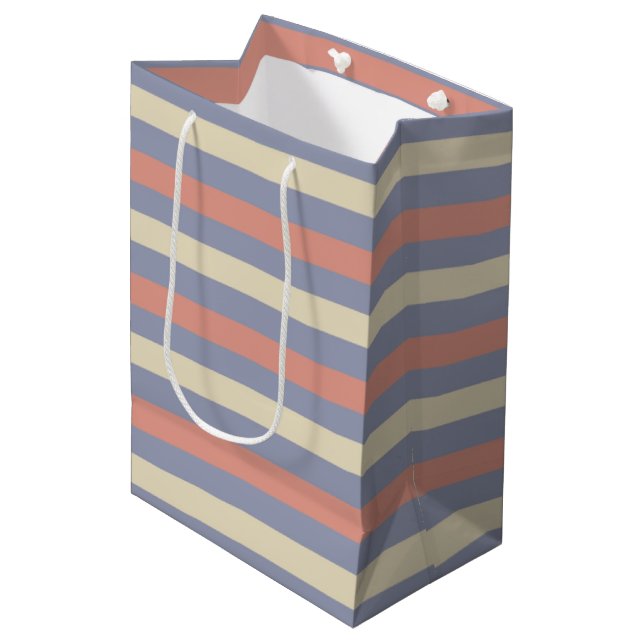 Pastel yellow, orange and blue stripes medium gift bag (Front Angled)