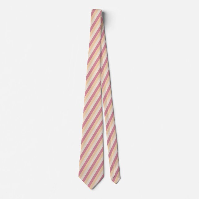 Pastel yellow orange red diagonal stripes pattern tie (Front)