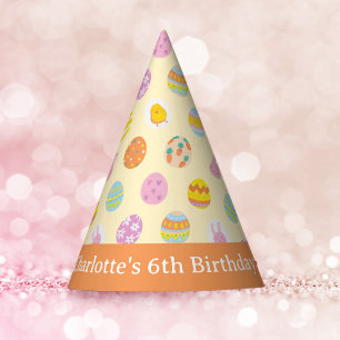 Pastel Yellow Painted Eggs Pattern Kids Birthday Party Hat