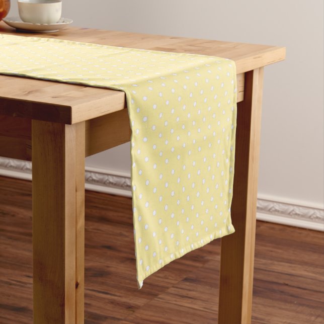 Pastel Yellow Polka Dot Pattern Short Table Runner (In Situ)