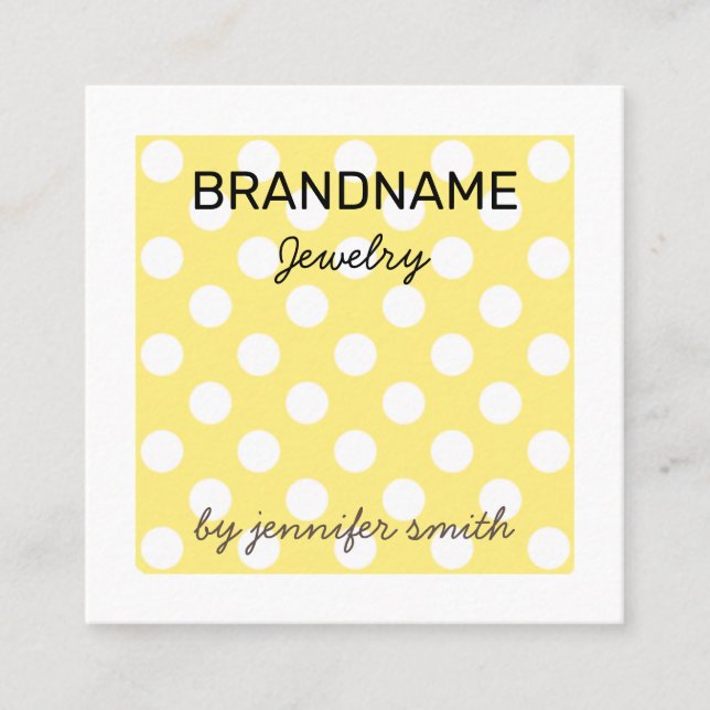 Pastel Yellow Polka Dots Handmade Jewelry Display Square Business Card (Front)